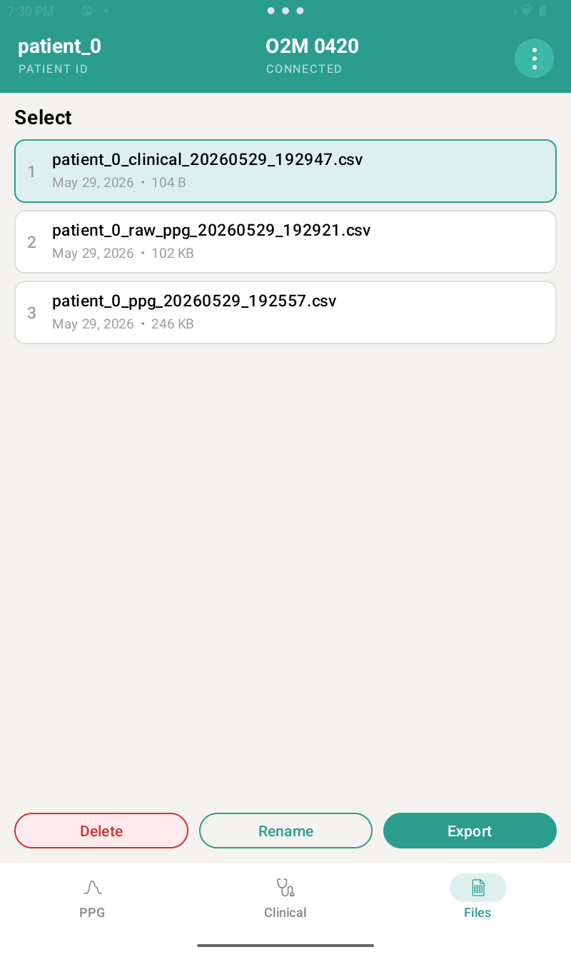 Sympath files and export screen